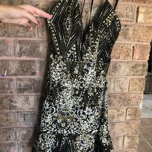 Hello Molly Black and Sequence Lace Up Dress